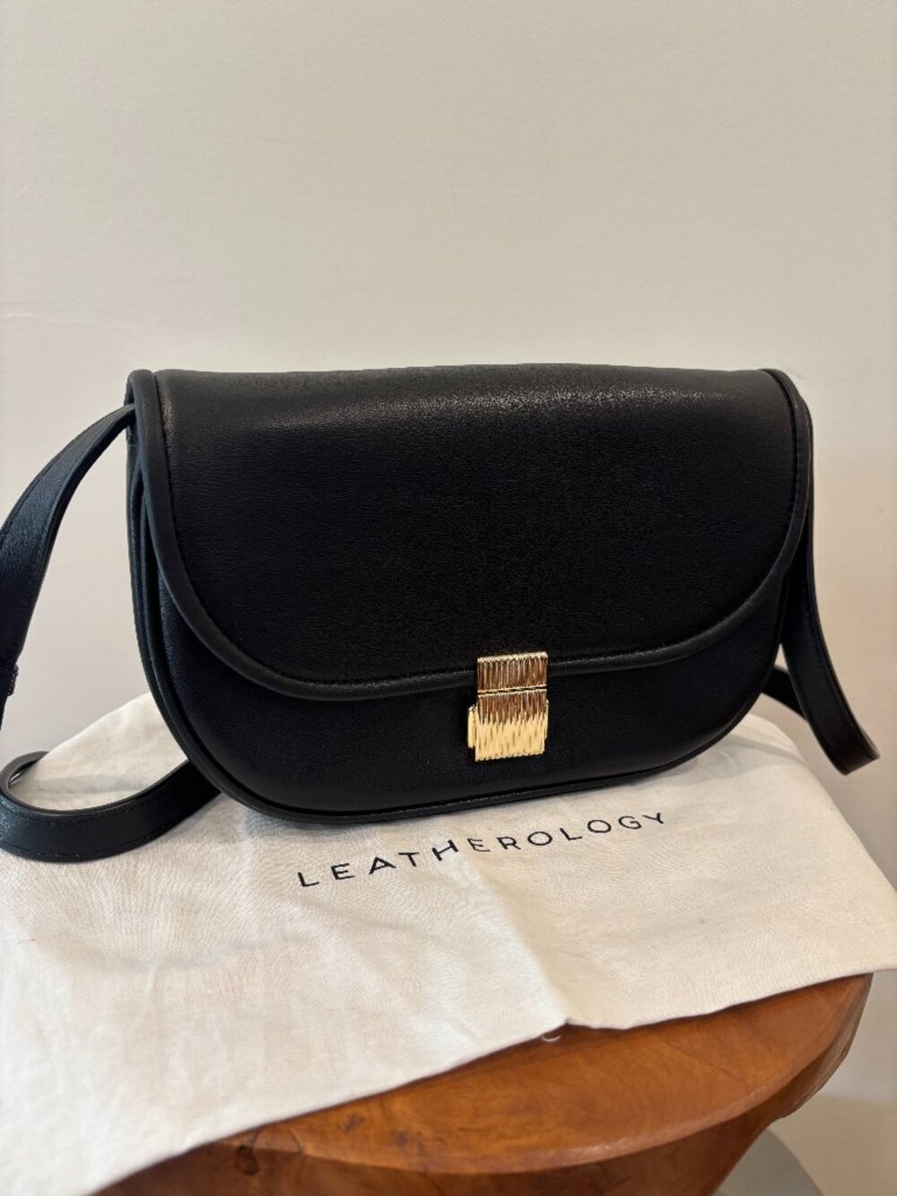 Leatherology Katy Small Saddle Leather Crossbody - Black / Gold